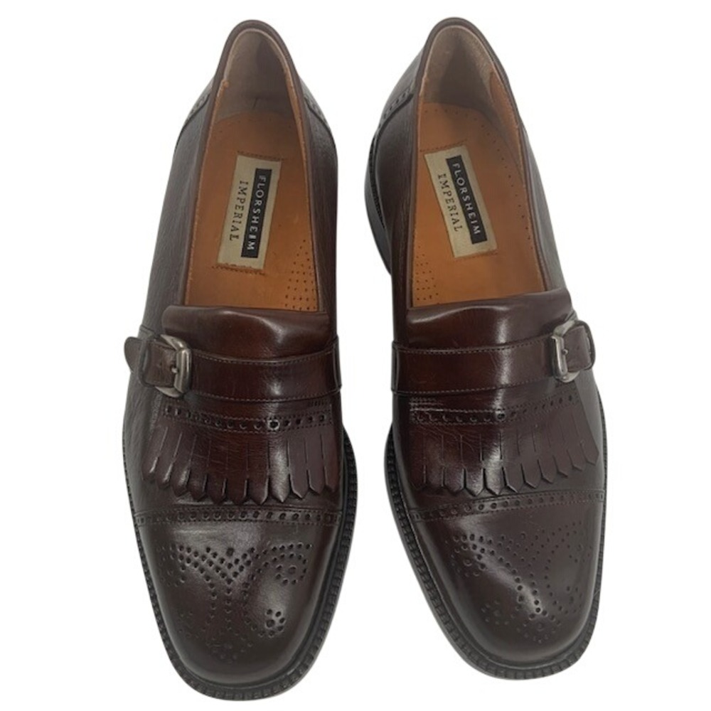 Vintage Florsheim Imperial Loafers 9.5 D Brown Leather Kiltie Brogue Made Italy